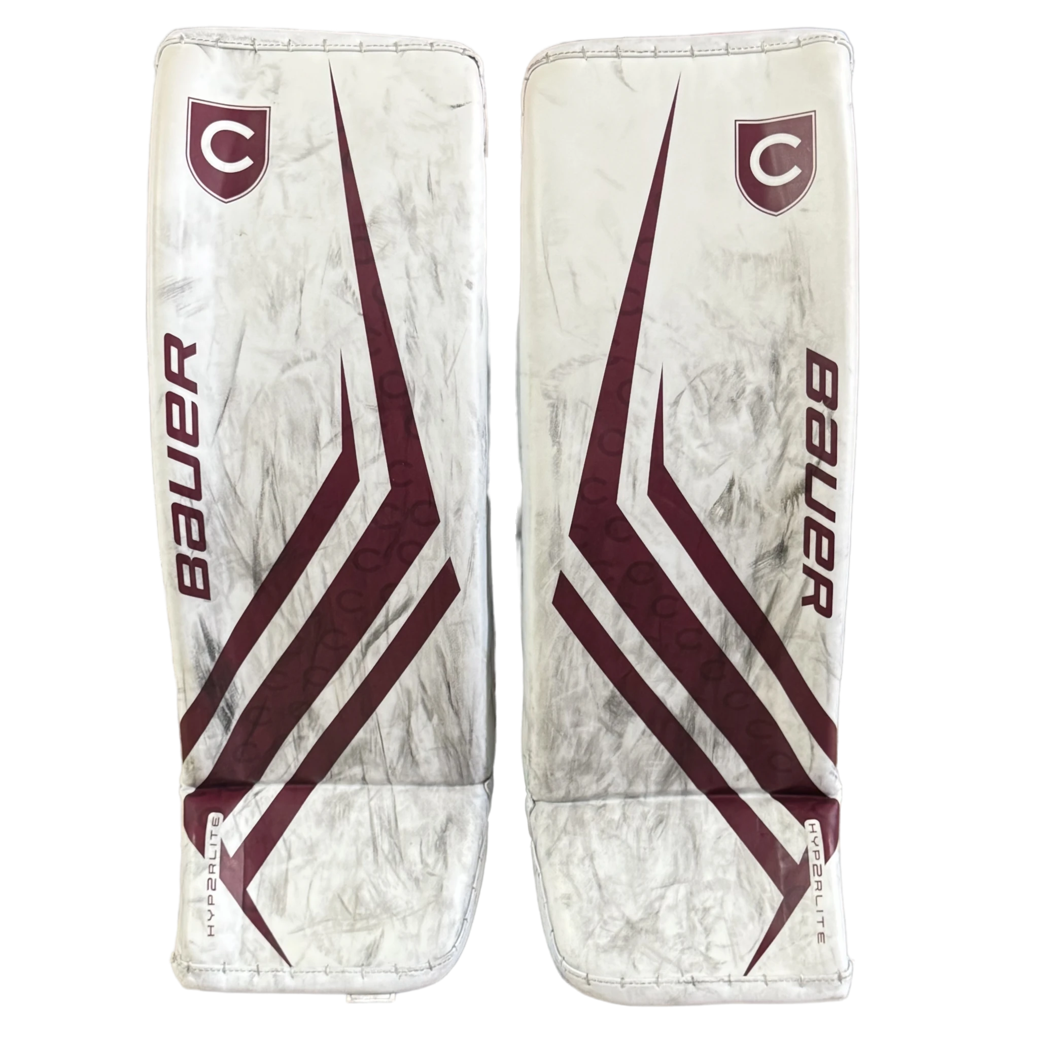 Bauer Vapor Hyperlite 2 - Jambières de gardien NCAA Pro Stock d'occasion (blanc/marron)